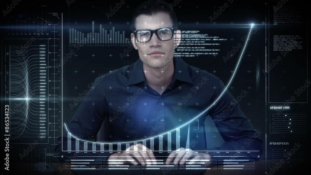 Poster A man using a new interface in the future
