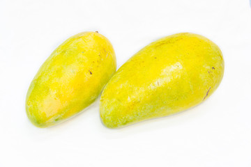 Two mangoes on white background from Thailand fruit.