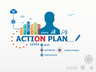 Action Plan concept and business man.