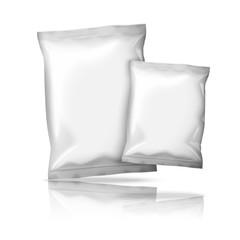 Two sizes of blank realistic foil snack packs isolated on white