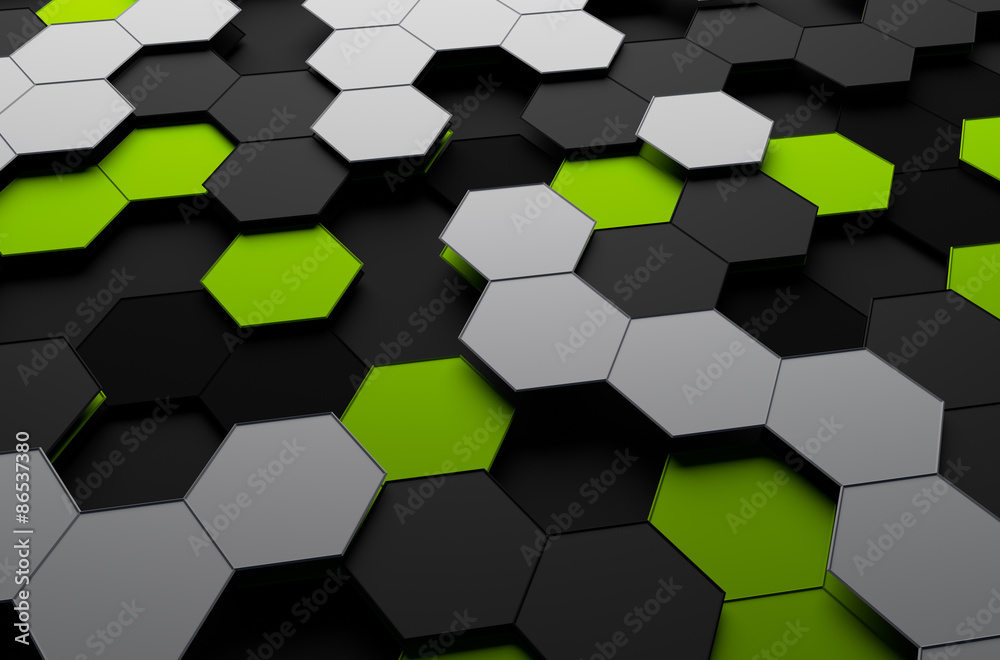 Poster rendering of futuristic surface with hexagons.