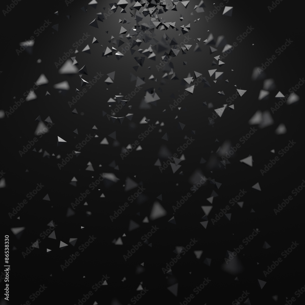 Poster abstract rendering of low poly chaotic particles.