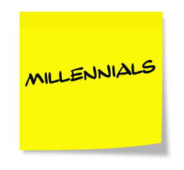 Millennials written on a yellow sticky note