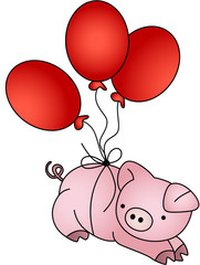 Pig flying with balloons