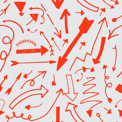 Hand drawn vector red arrow seamless pattern