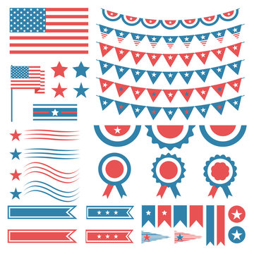 Collection of United States of America decoration elements. Four