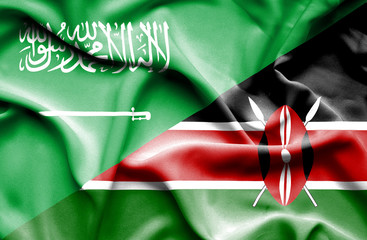 Waving flag of Kenya and Saudi Arabia