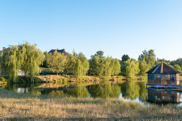 Coast of the lake in the village