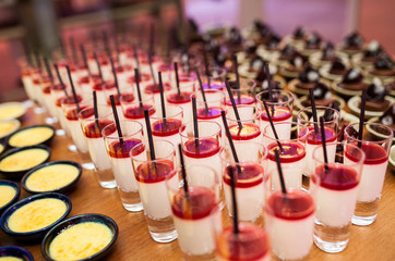 Many cocktails on table