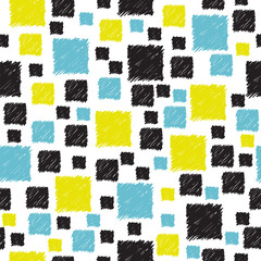 Seamless pattern with hand drawn blue, yellow and black abstract