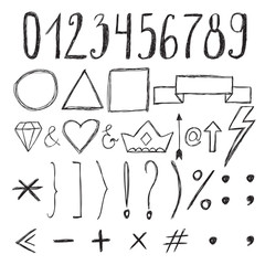 Sketch design elements. Numbers. Set of hand drawn graphic signs