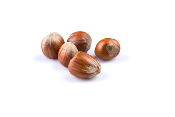 Hazelnuts on white