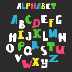 Vector alphabet isolated on black background. Hand drawn letters