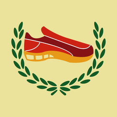 Naklejka premium tennis shoes and olive crown over yellow color background