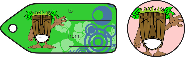 tiki hawaiian mask cartoon giftcard sticker pack in vector format
