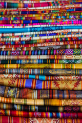 Colorful Fabrics at Otavalo market in Ecuador.