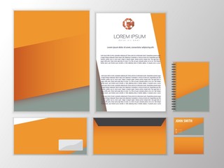 Creative orange corporate identity. Trendy stationery business concept. Vector illustration.
