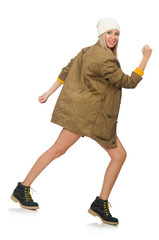 Pretty woman in jeans shorts isolated on white