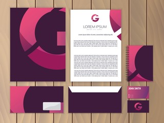 Creative corporate identity with logo design, letter G. Trendy stationery business concept. Vector illustration.