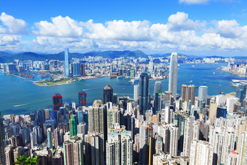Fototapeta premium Victoria Harbour, Hong Kong, shot from the Peak