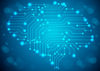Brain with circuit board texture. Digital concept. Digitally bac