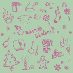 Winter holiday doodle ornament icon and leisure fashion christmas icon