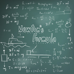 Newton law and physics mathematical formula equation doodle icon handwriting