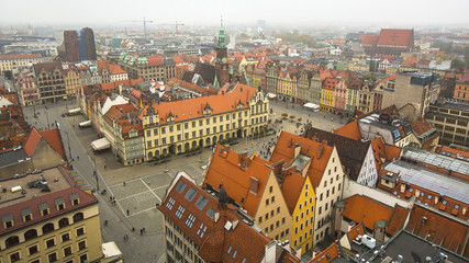 Obraz premium Top view of center Wroclaw old town, Poland.