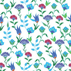 Fototapeta premium Vector Colorful Spring Turkish Flowers Seamless Pattern