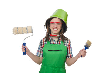 Woman painter isolated on the white