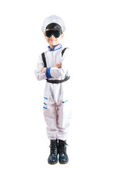 Little boy pretend as an astronout pilot