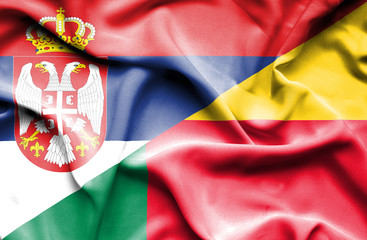 Waving flag of Benin and Serbia