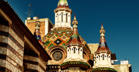 Fototapeta na wymiar Pretty view on a very colorful old church in Lloret de Mar in Spain