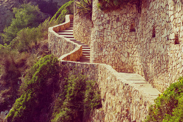 Incredibly pretty old mountain road on the coast of Lloret de Mar in Spain