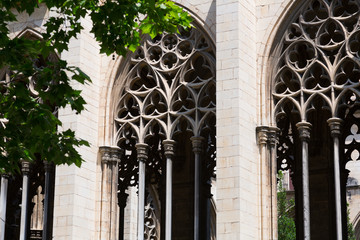 gothic windows of Bishop Palace. Vic