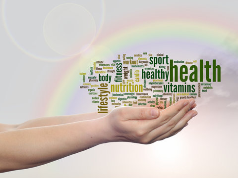 Conceptual health word cloud rainbow
