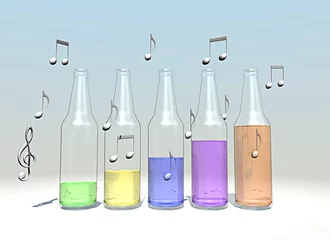 Fotobehang Muziek maken met flessen en water © emieldelange