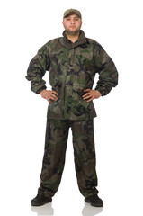 Fototapeta premium Young man in soldier uniform isolated on white