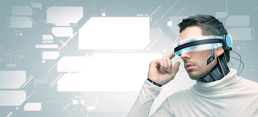 man with futuristic 3d glasses and sensors