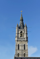 Fototapeta na wymiar Belfry of Ghent, Belgium in clear day. The tower was built in 1380