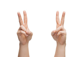 man hands showing v-sign