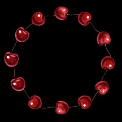 Round frame border with cherry. Cherries isolated. Frame border made from berries.