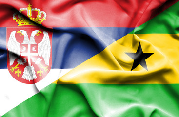 Waving flag of Sao Tome and Principe and Serbia