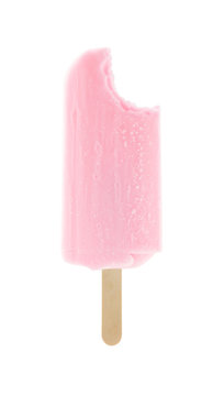 Bitten Pink Popsicle Isolated On White 