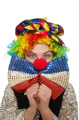 Female clown isolated on white