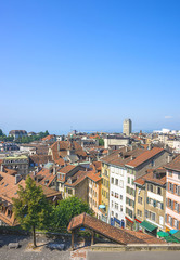 Fototapeta premium Lausanne skyline view to Geneva Lake in summer