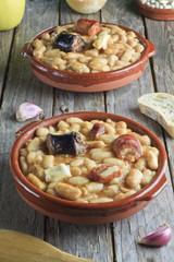 Spanish fabada in earthenware dishes