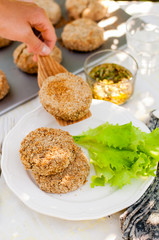 Potato and Pork Patties with Salad Leaves
