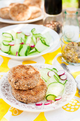 Potato and Pork Patties with Cucumber and Radish Salad