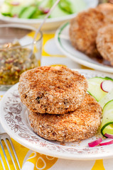 Potato and Pork Patties with Cucumber and Radish Salad